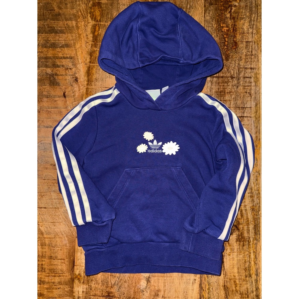 Adidas Originals Kids Royal Blue Daisy Floral Trefoil Hoodie Size 5T 5 Pullover